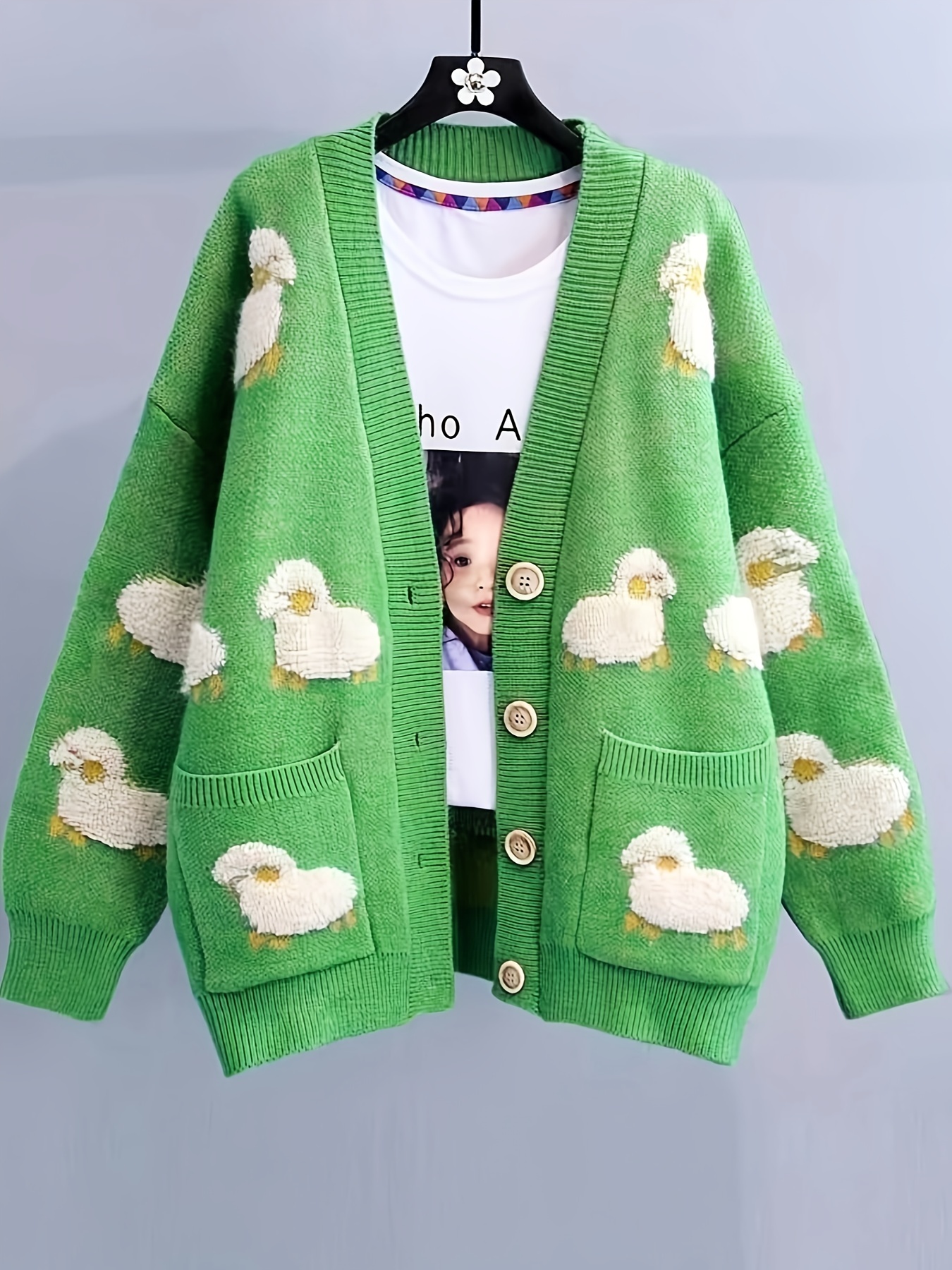 Cute Sheep Pattern Button Front Cardigan, Casual Long Sleeve Cardigan For  Spring u0026 Fall, Women's Clothing - Temu