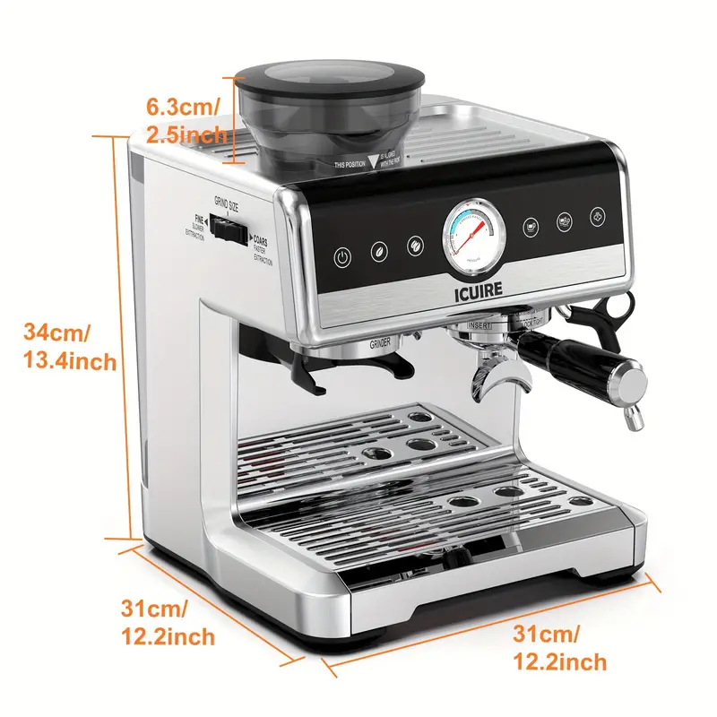 MOOYE All-in-One Espresso Machine, 20Bar, All-in-One Coffee Maker, Bonus  Four Accessories, Stainless Steel, With Steam Bar, Fast Heating, Auto Pause
