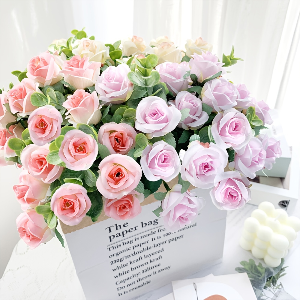 Premium Artificial Roses Flowers 11 Heads Arrangement Silk Bouquet ...
