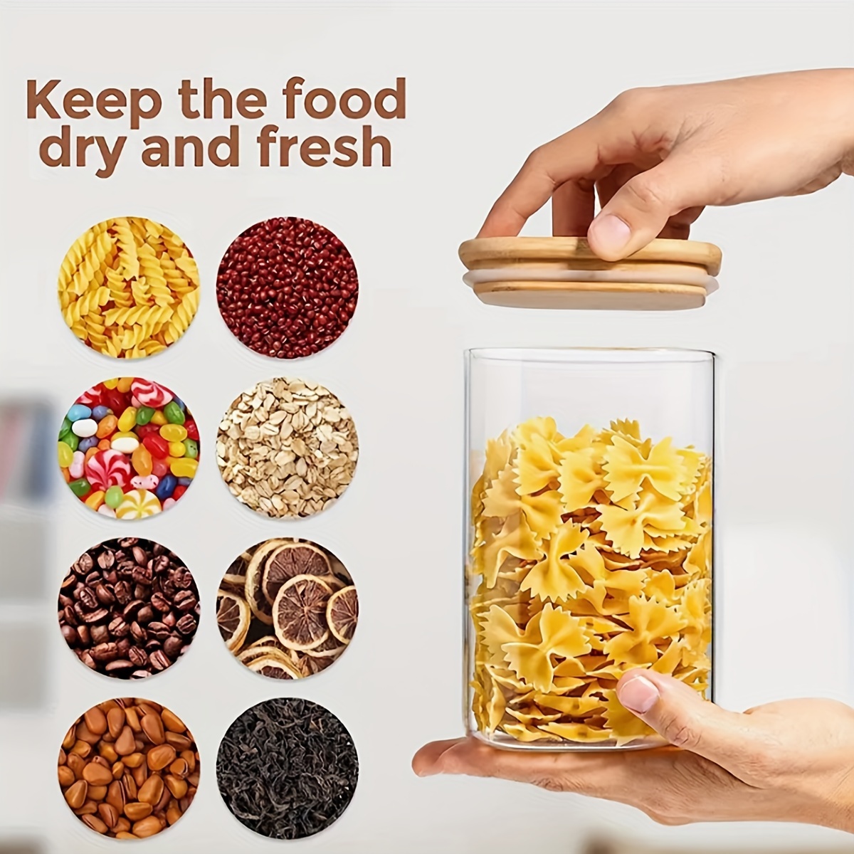 1pc Wooden Lid Air-tight Food Storage Jar For Coffee Bean & Grains