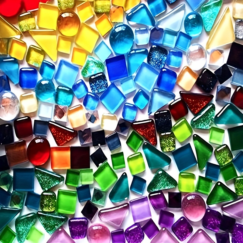 1.1lb Mixed Color Irregular Crystal Mosaic Glass Tiles for Crafts , Bulk  Assorted Shapes Small Mosaic Glass Pieces for DIY Picture Home Mosaic