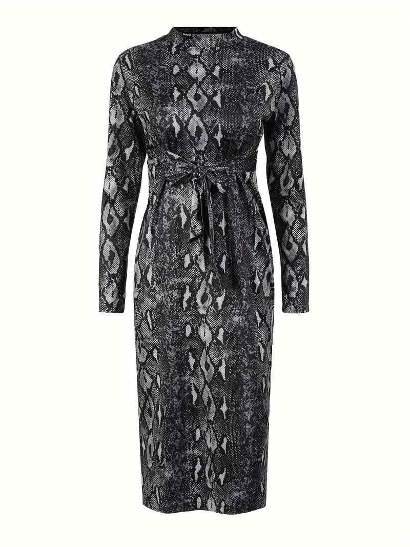 long sleeve snakeskin bodycon dress White Snake Print Bodycon Dress