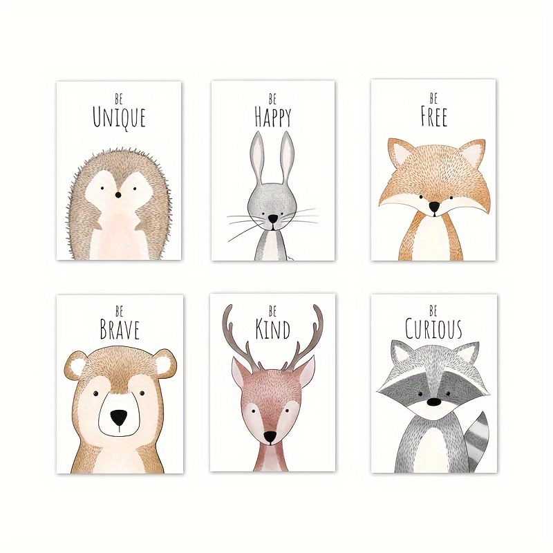 Watercolor Woodland Animals 6-Piece Unframed Nursery Wall Art