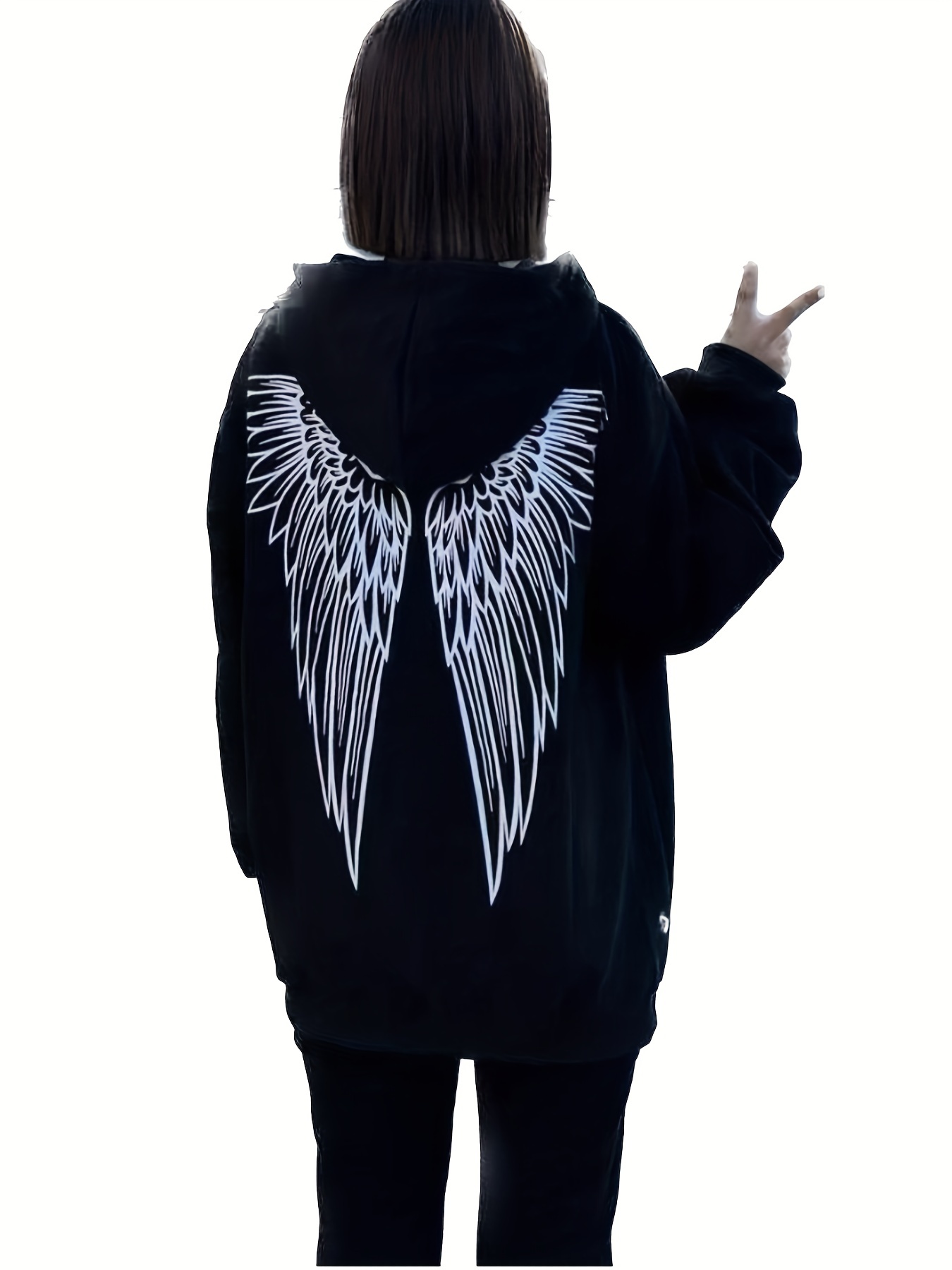 Wings Print Back Hoodies Casual Drawstring Kangaroo Pocket Temu