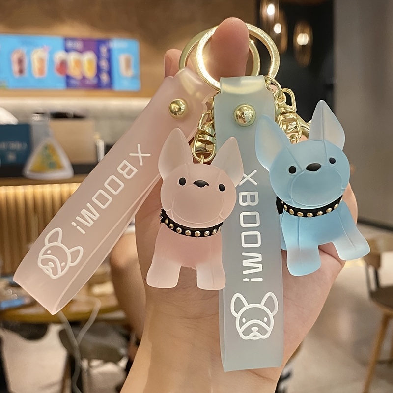 Cute Punk French Bulldog Keychains Pu Leather Dog Key Ring For