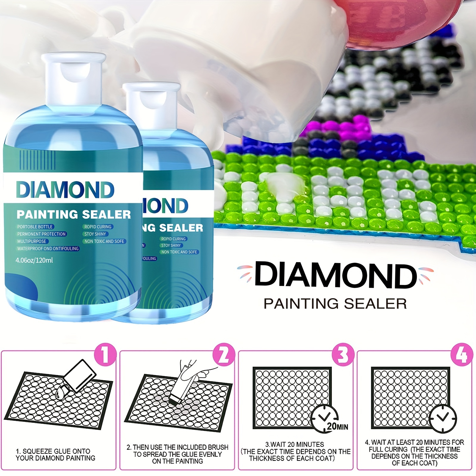 sevgili Diamond Painting Sealer Kits 120ML with Brushes, Diamond Art Sealer  Puzzle Glue Diamond Painting Accessories and Tools for Adults (4OZ)