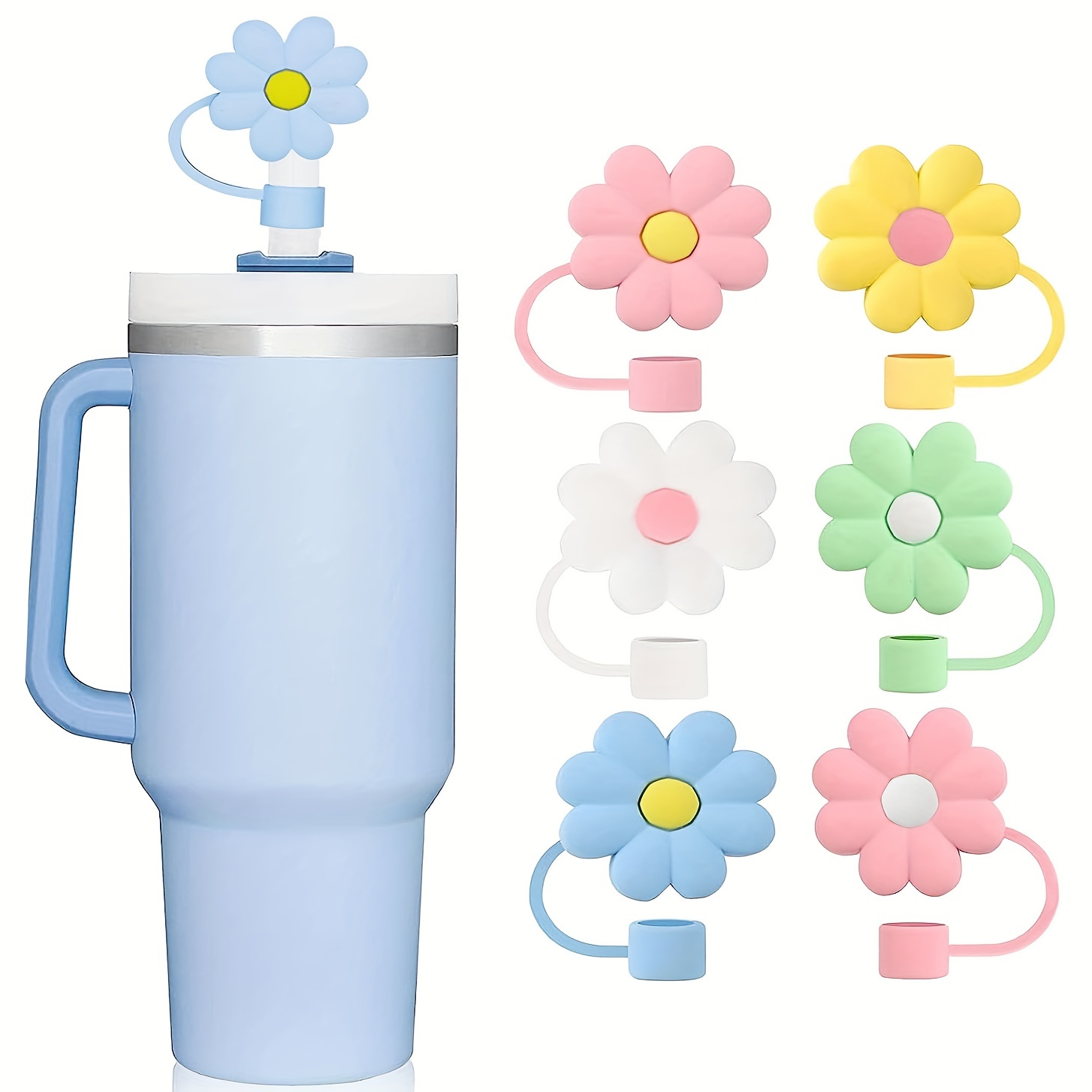 Cute Straw Toppers: Silicone Cover Protectors For Stanley - Temu