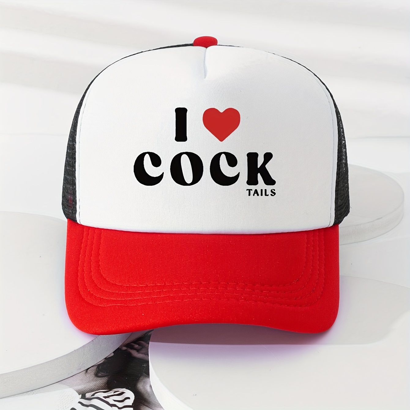 I Love COCK Baseball Cap Trendy Printed Color Block Mesh Breathable Casual  Trucker Hats Lightweight Adjustable Dad Hat For Women & Men