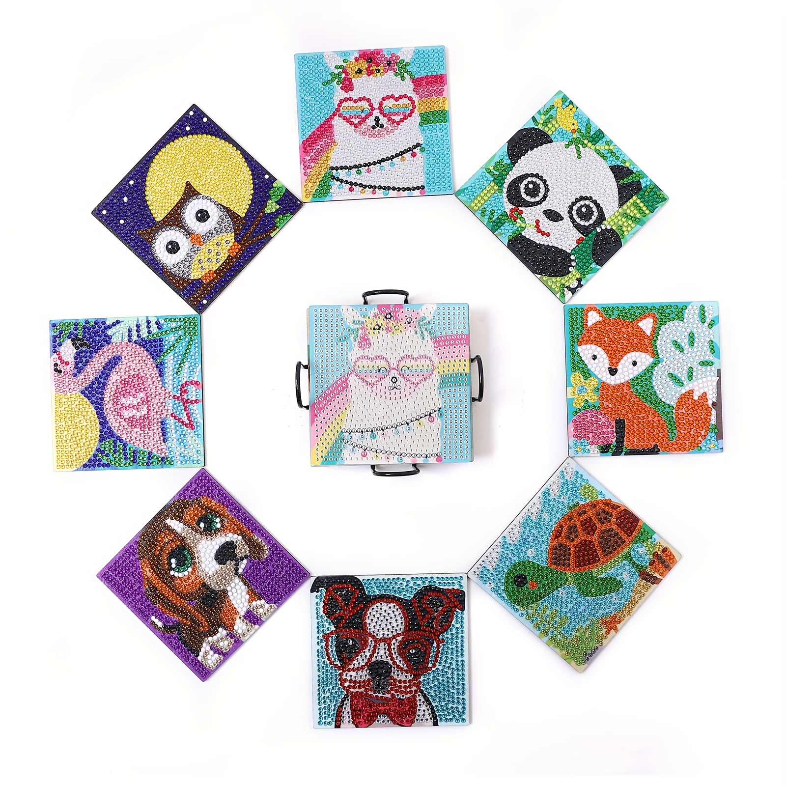 10pcs 10x10cm/3.94x3.94in Owl Shaped Diamond Painting Coasters Set, DIY Owl  Diamond Painting Coasters, With Holder, Art Craft Supplies For Beginners