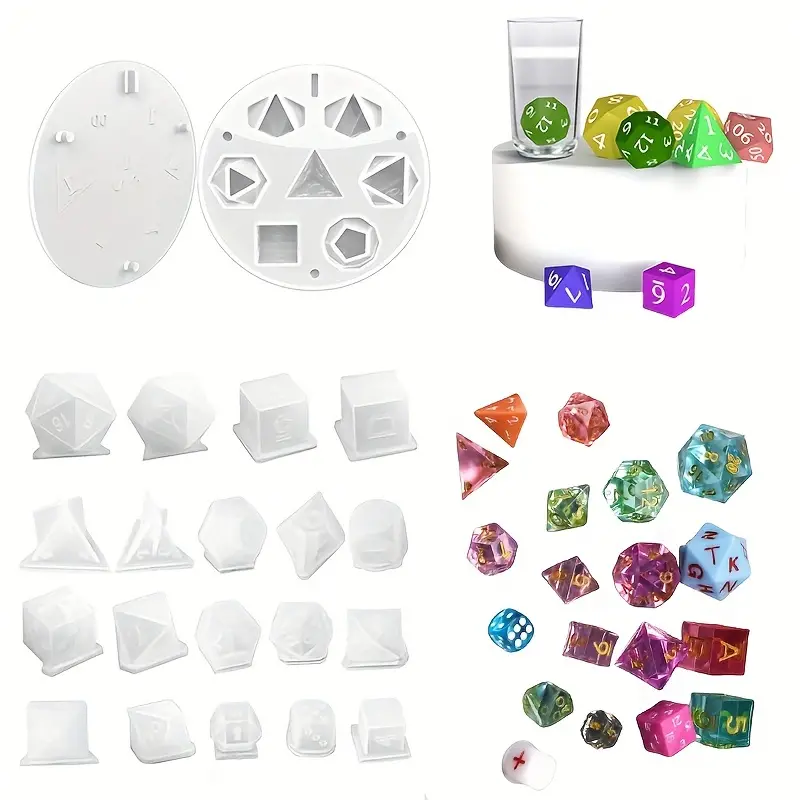 Dice Molds For Resin, 19 Styles Polyhedral Game Silicone Resin Dice Molds  With Mixing Sticks, Finger Cots, Cups, Droppers And Acrylic Paints For Resin