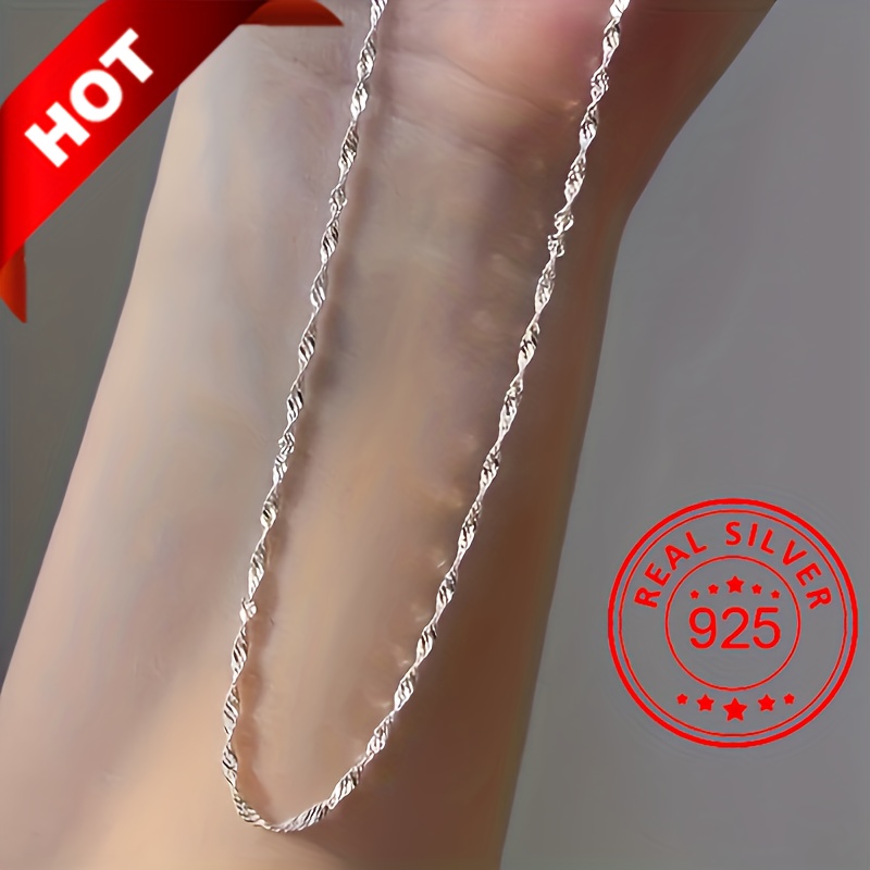 

925 Sterling Silver Water Wave Design Chain Silvery Link Chain Necklace With Lobster Clasps Party Banquet Wedding Ornament 45cm (17.7in)