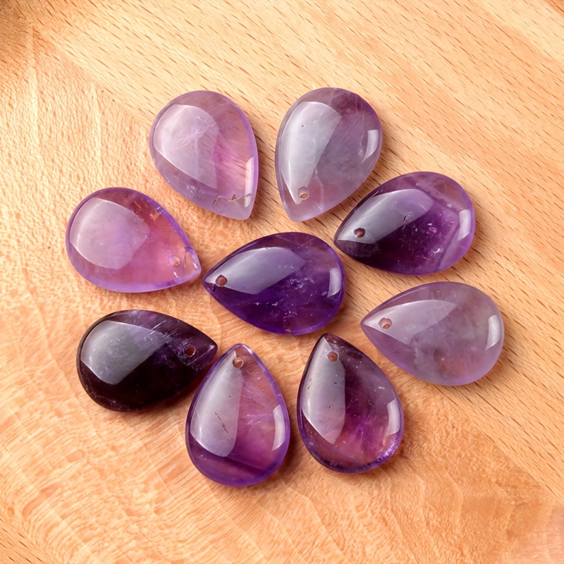 Handmade Natural Stone Bead Necklace with Drop Pendant Purple