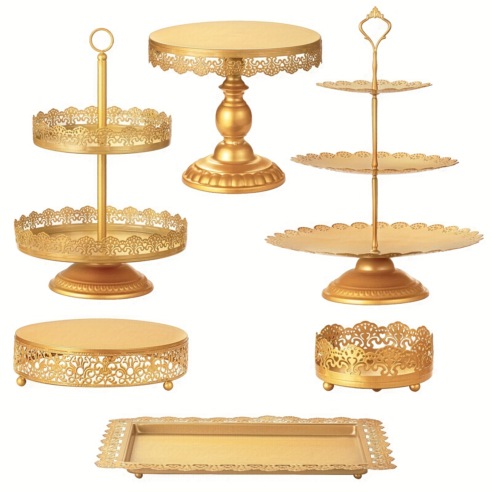 Juego de 6 soportes de metal para tartas para mesa de postres, soportes  elegantes para tartas de boda, soporte para platos de exhibición de postres