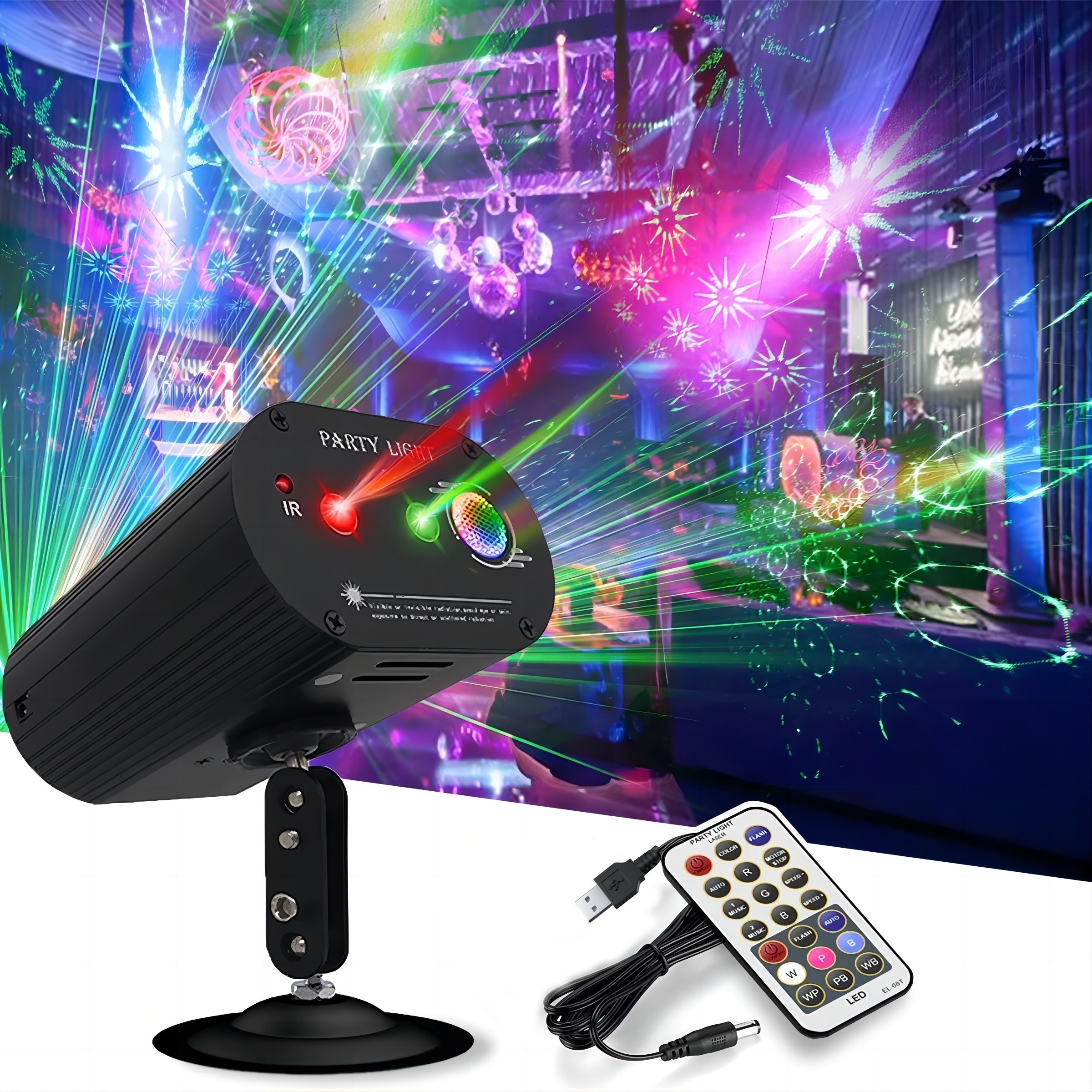 CHINLY Party Lights RGB 3 Lens DJ Disco Stage Laser Light Sound Activated  Led Projector for Christmas Halloween Decorations Gift Birthday Karaoke KTV