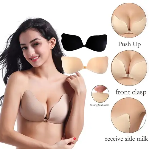 Women Adhesive Plus Clear Strap Sticky invisible Bra for Push Up with  Detachable Strap &Silicone Nipple Cover