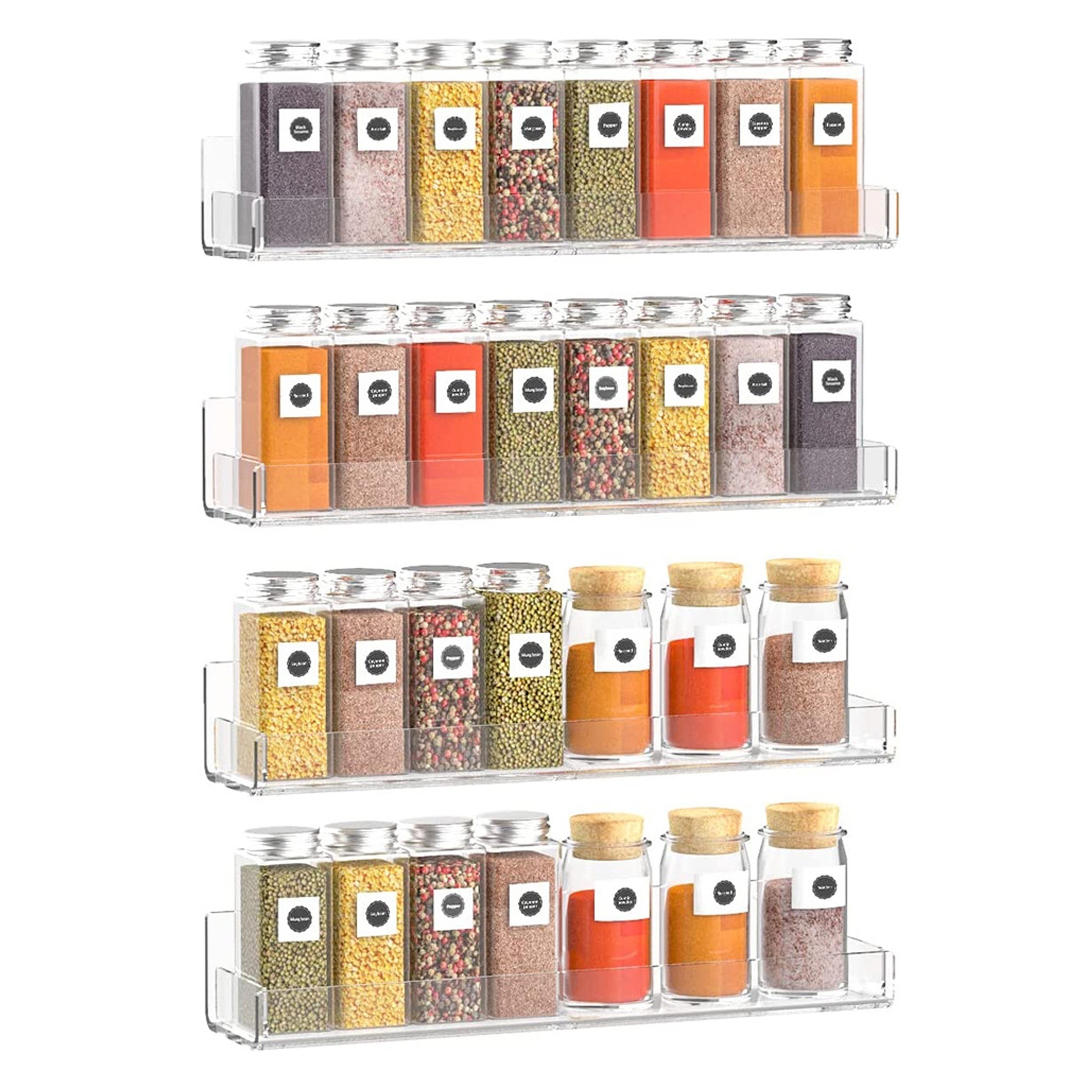 Adhesive Spice Rack Organizer Wall Mount, Clear Acrylic Shelves [3