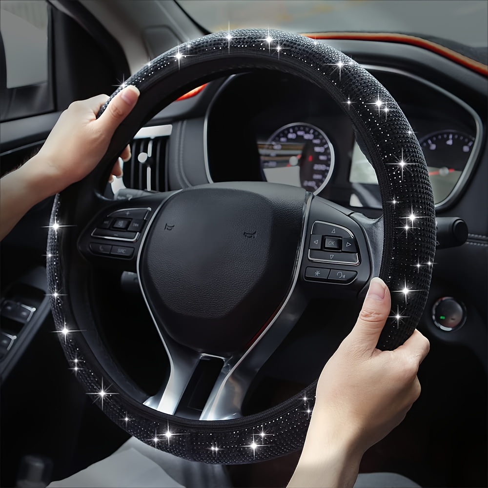 Bling Rhinestone Car Steering Wheel Cover Women Car Accessories 15''  Universal