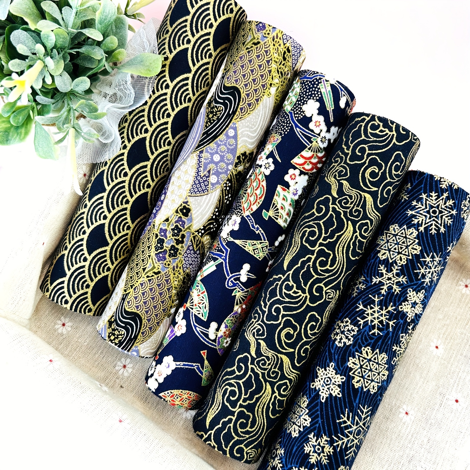 Telas Por Metro Japanese Handmade Diy Fabric Blue Bronzing Cotton Printed  Kimono Sewing - AliExpress