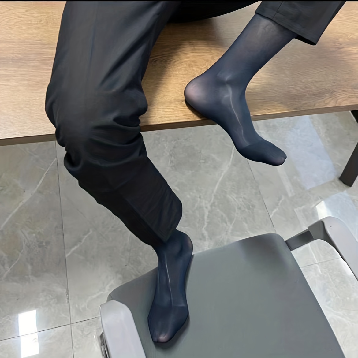 4Pairs Pack Men's Elastic Breathable Solid Silver Toe OTC Dress Sheer Suit  Socks 