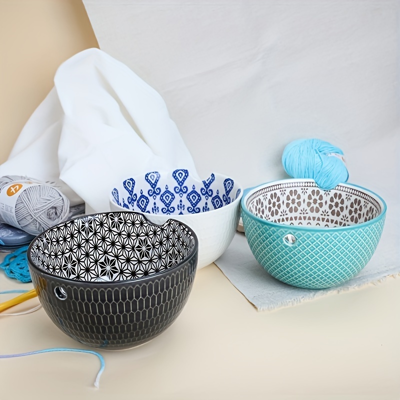  Wooden Yarn Bowl Knitting Bowl Large Crochet Yarn Holder  Handmade Crocheting Accessories and Supplies Organizer 7 x 3 (White)