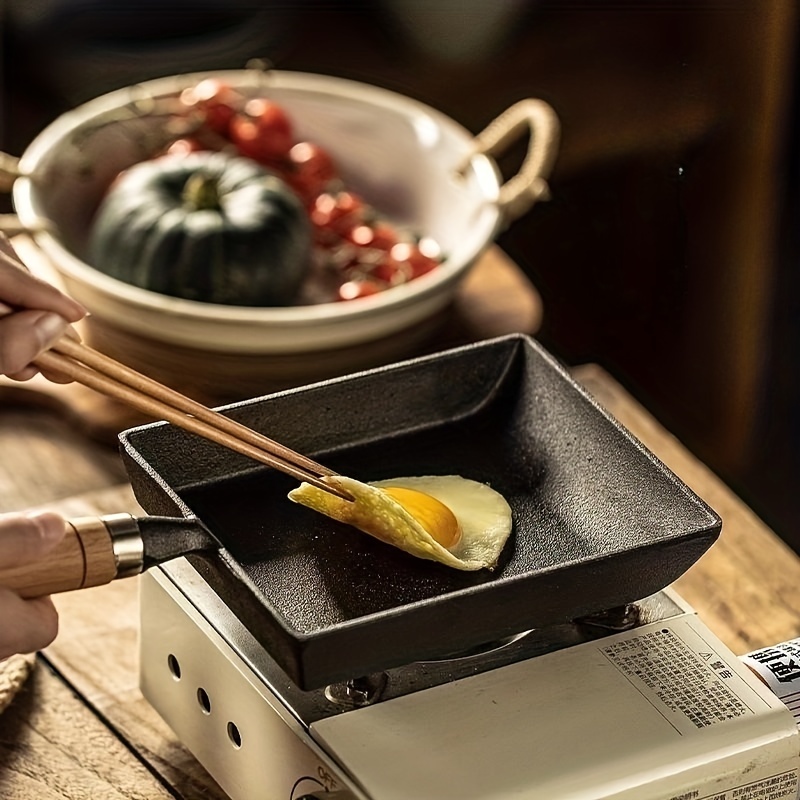1pc Japanese Omelette Pan (8''x6.1''): Cast Iron  Tamagoyaki Egg Pan