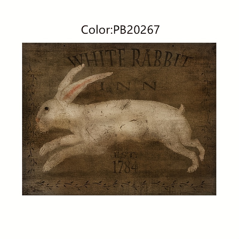 White Rabbit Inn Art Print Vintage Bunny Oil Painting Canvas Temu