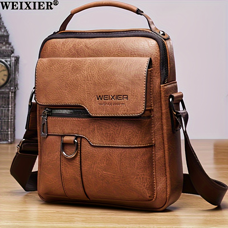New PU Leather Men's Briefcase With Zipper Business Handbag Horizontal Male  Laptop Bag Vintage Shoulder Messenger Bag - AliExpress