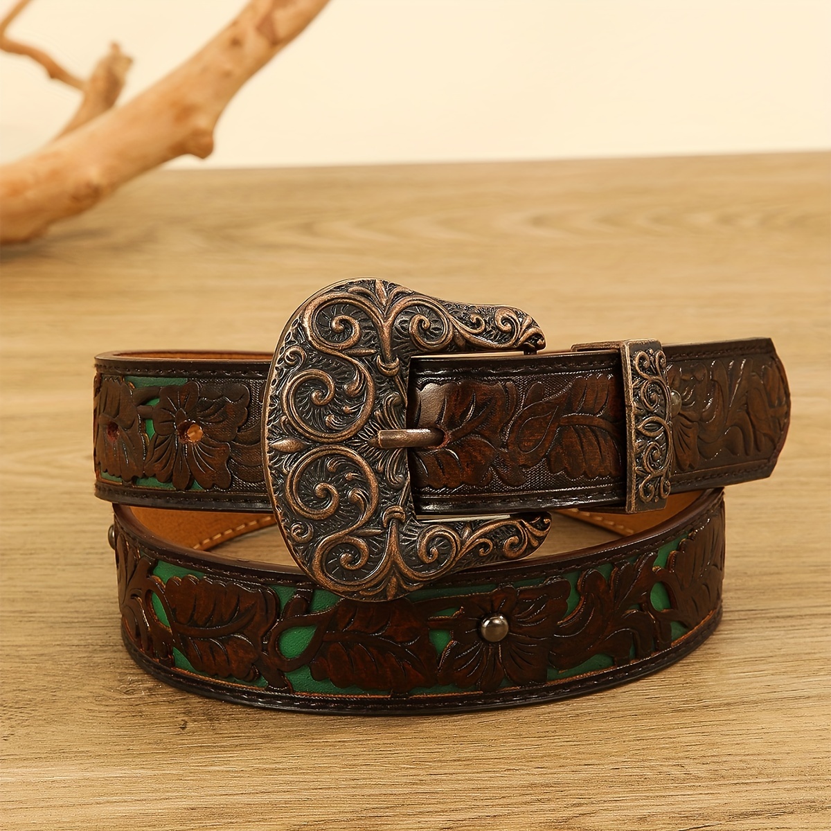 Western Carved Pu Belts Vintage Hollow Out Boho Waist Belt