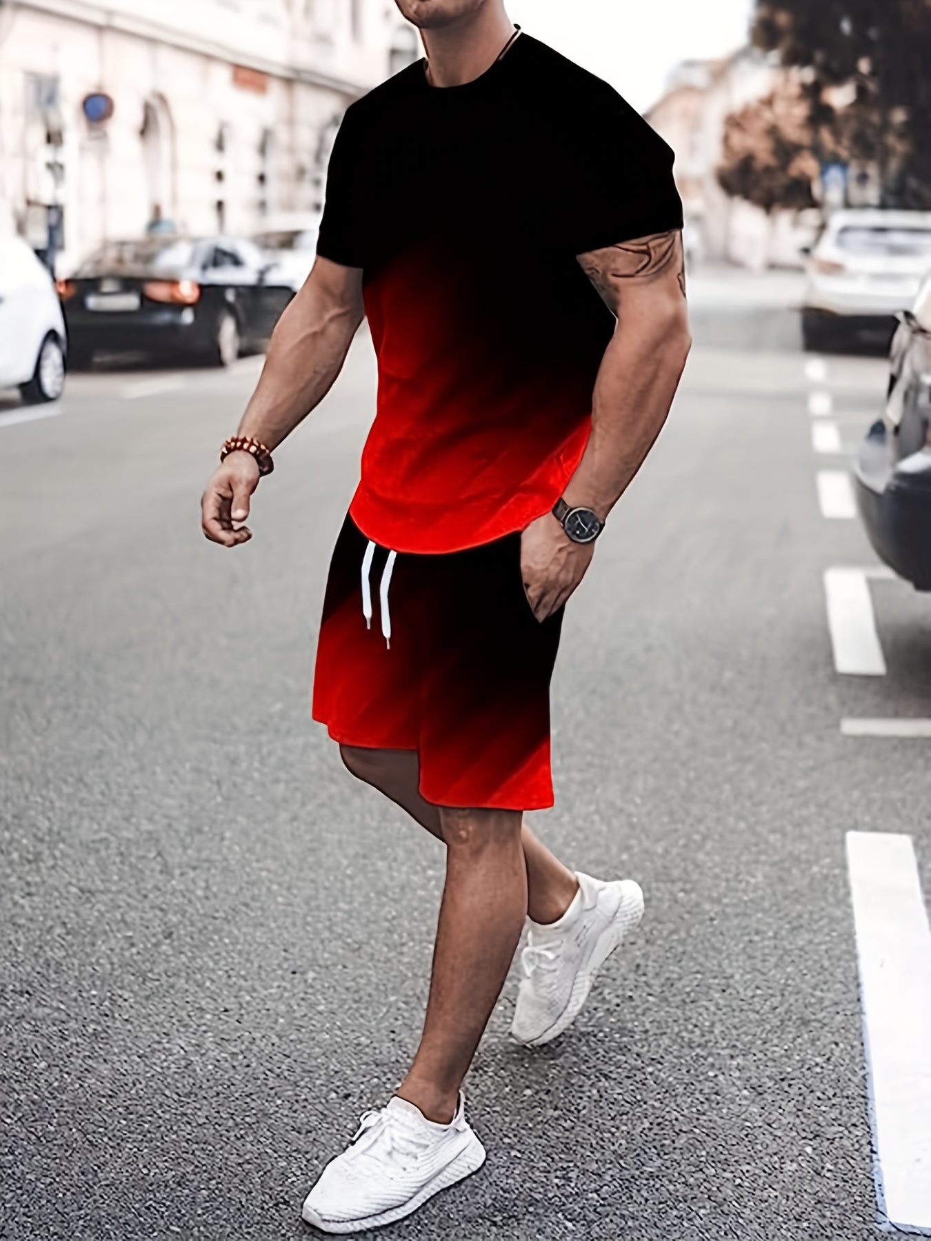 Men's Short Sleeve T-Shirt and Shorts Set Sport Casual Crew Neck Muscle  Sportswear 2 Piece Tracksuit Summer Outfits