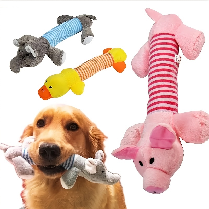 Puppy Pet Chew Squeaker Plush Duck Elephant Monkey Cow Shape Play