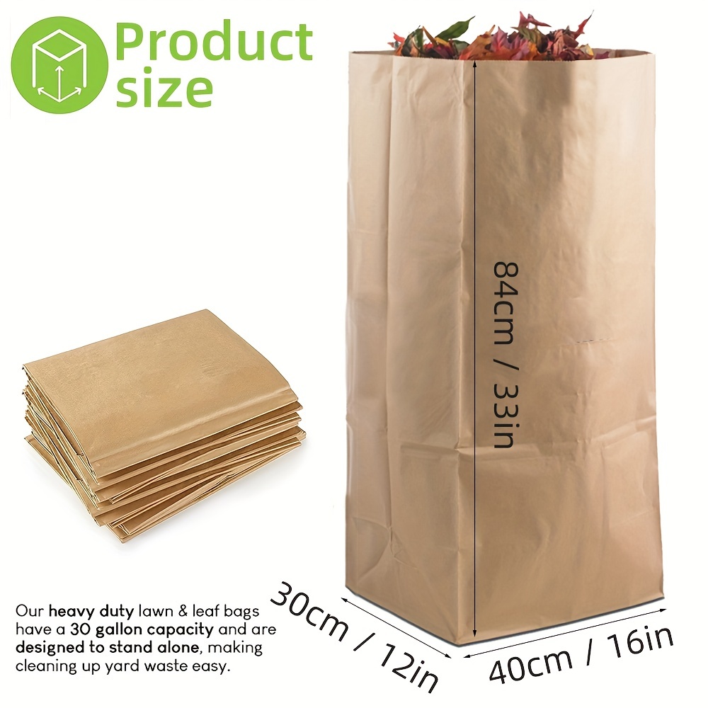 30 Gallon Kraft Lawn And Leaf Bags Heavy Duty Large Paper Trash Bags, Tear  Resistant Yard Waste Bags For Grass Clippings, Wet And Dry Leaves, , Twigs  - Temu