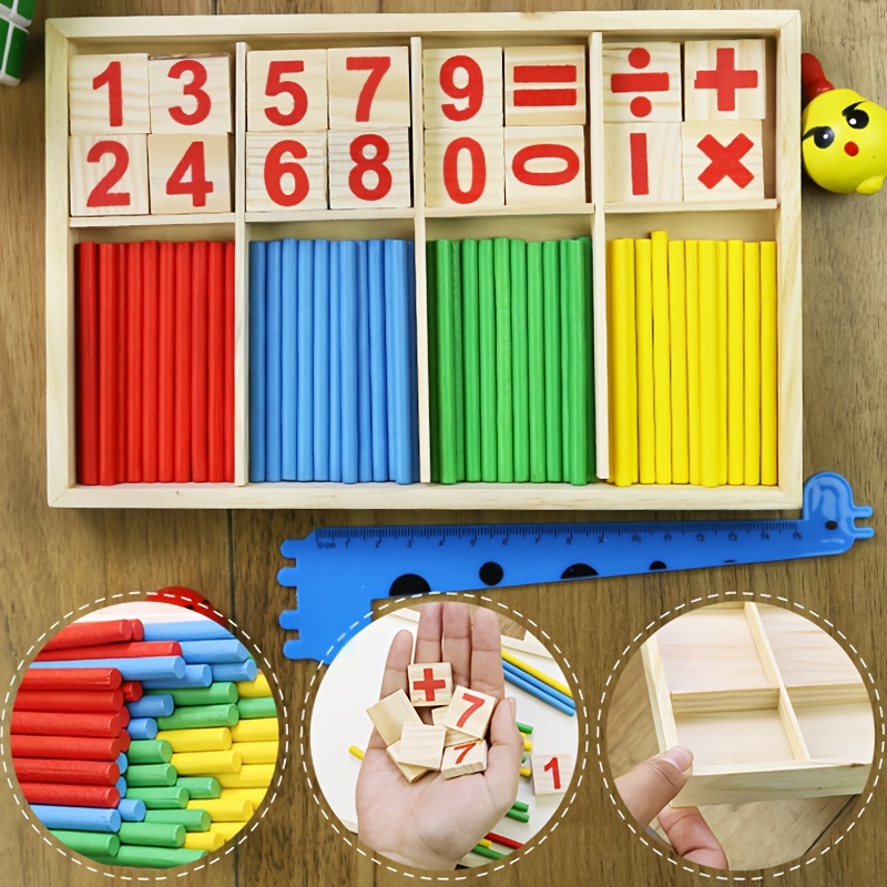 

A Set Of Children's Number Stick Calculation Learning Box For Elementary School Students' Early Childhood Mathematics Teaching Aids, Kindergarten Puzzle Wooden Toys