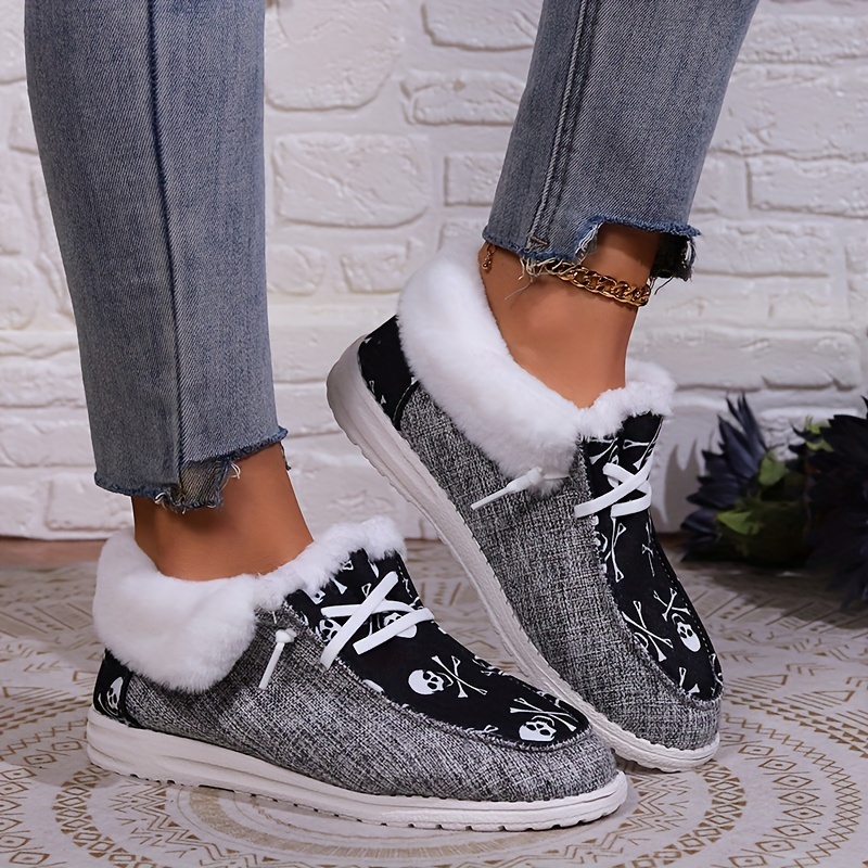Women's Fluffy Plush Lined Canvas Shoes Winter Warm Slip Low - Temu ...