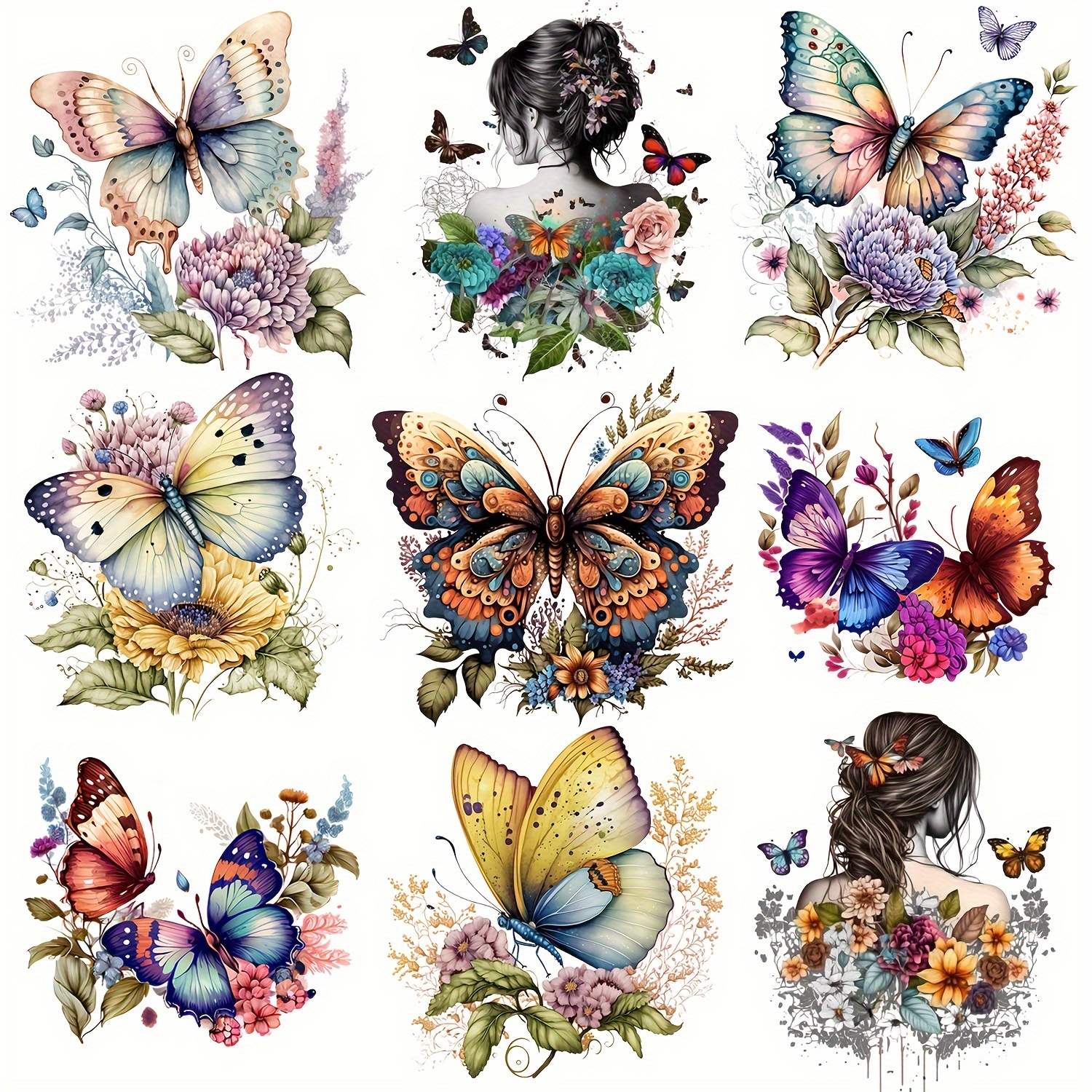 

9pcs Butterfly Series Stickers Appliques Garment Washable Heat Transfer Stickers For Clothing Bag Shoes Hat Decorative Accessories