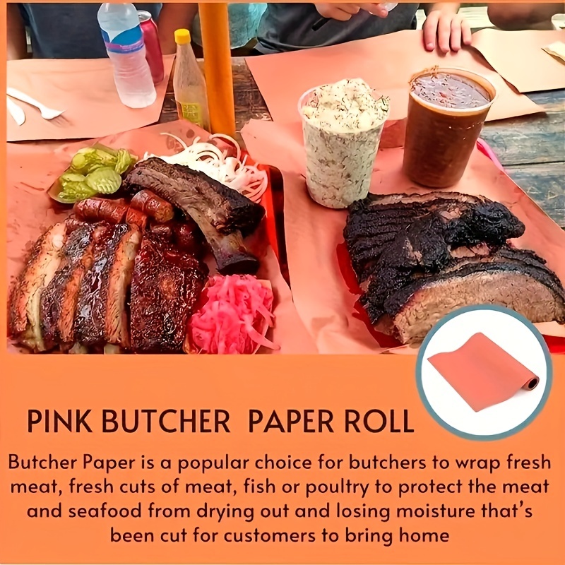 Pink Butcher BBQ Paper Roll (18 inch by 50 Feet) - Food Grade Peach Wrapping Paper for Smoking Beef Brisket Meat Texas Style, All Natural and
