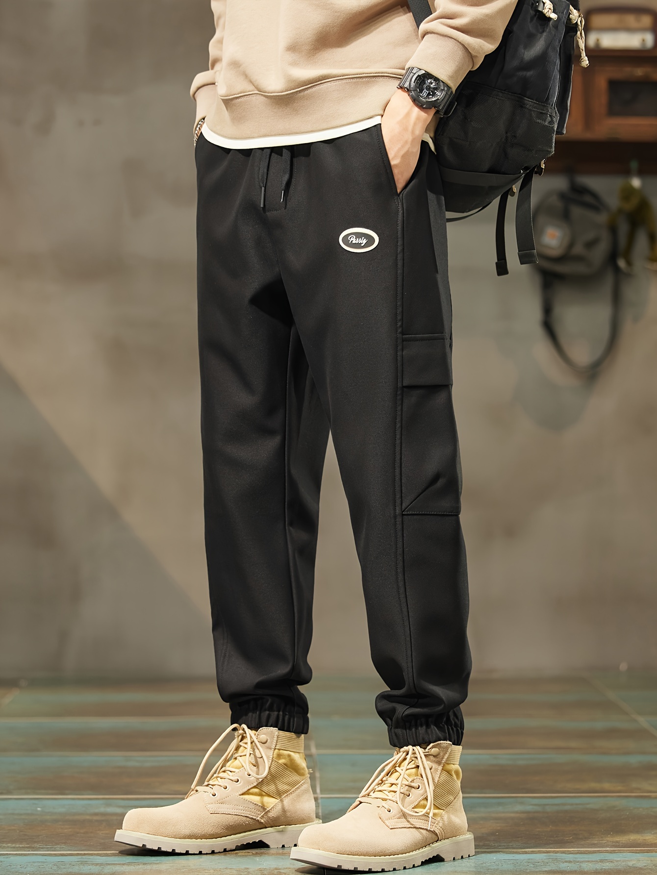 Men's Stylish Solid Cargo Joggers With Pockets Causal - Temu Canada