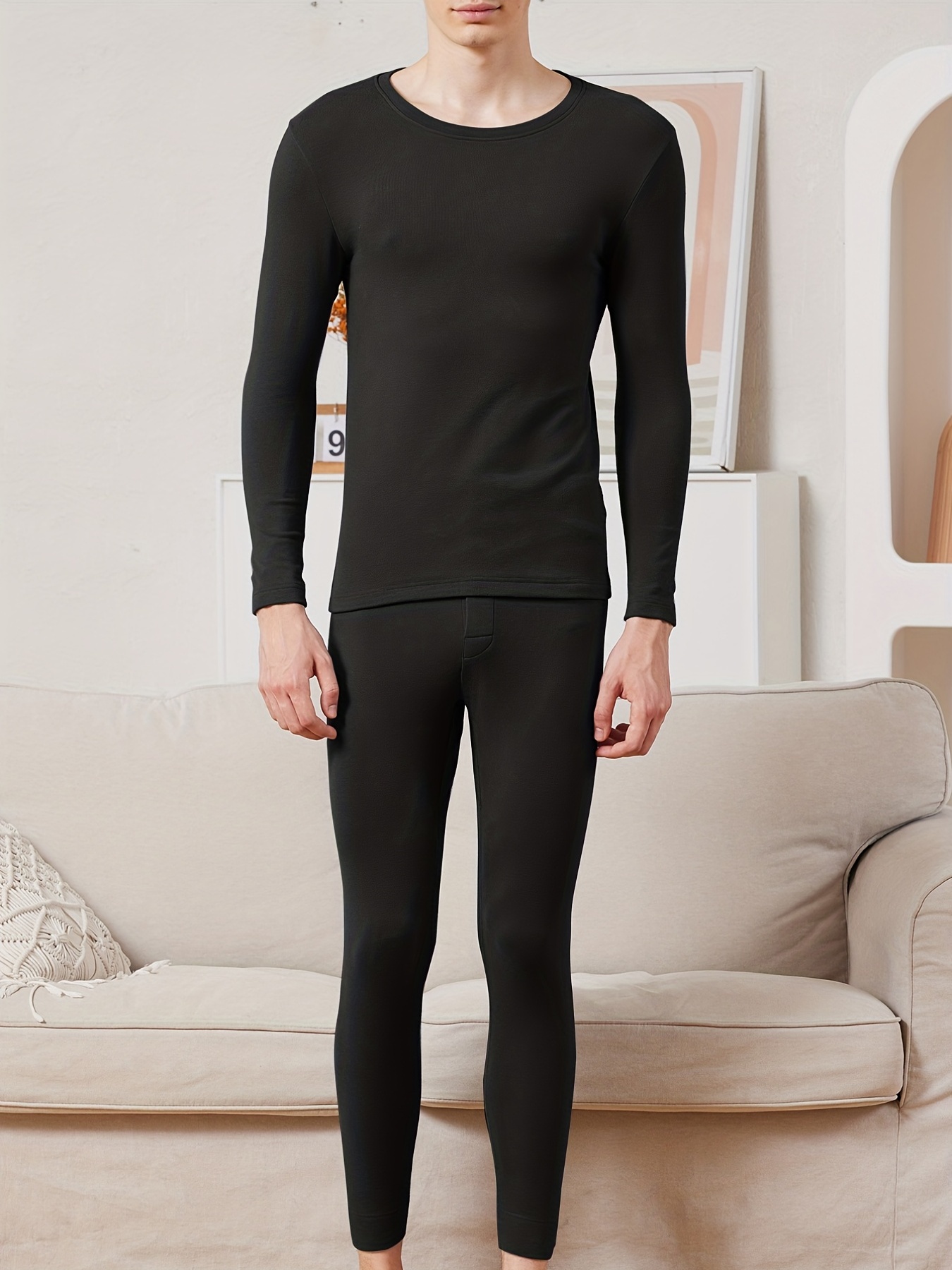 Men's Thermal Underwear Top Fleece Lined Long Sleeve Shirt - Temu