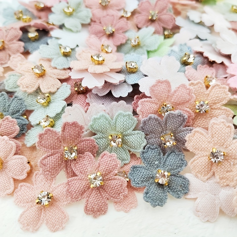 

100pcs Assorted Flower & Rhinestone Appliques, " Fabric Embellishments For , Hats, Sewing Patches, Hair Accessories & Bows