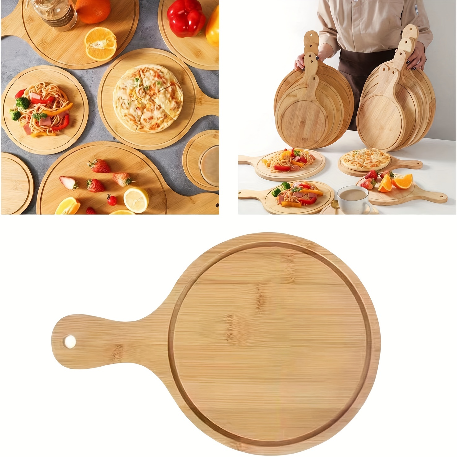 Kitchen Zone Bamboo Pizza Peel, Durable Wooden Pizza Board with Handle to  Use as Serving Tray, Cutting Board