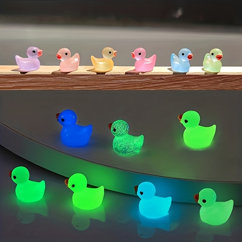 100pcs Luminous Duckling Mini Rubber Ducks Office Decor Little Animals  Figures Miniature Child Doll