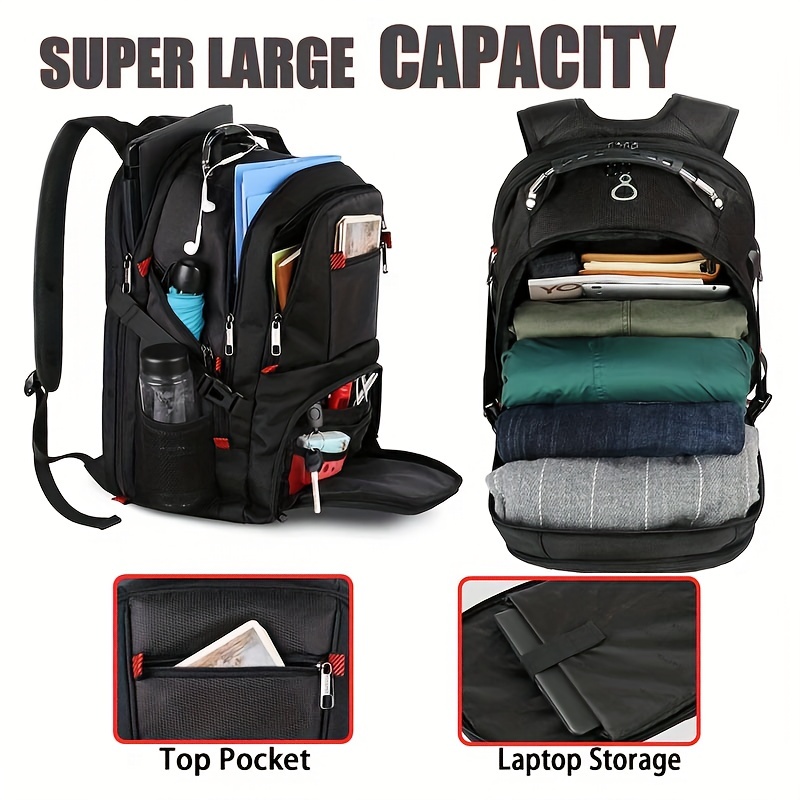 1pc Large Capacity Travel Backpack with USB Charging Port - Water Resistant Hiking Bag for 17-inch Laptop and Sports Gear - Click Image to Close