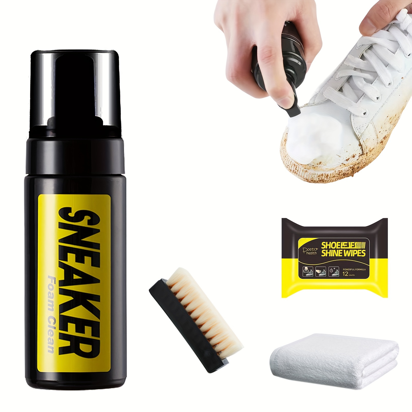 COZGO Shoe Cleaner Kit for Sneaker, Water-Free Foam Sneaker Cleaner 5.3Oz  with Shoe Brush and Shoe Cloth,Work on White Shoe,Suede,Boot ,Canvas,PU,Fabric,etc