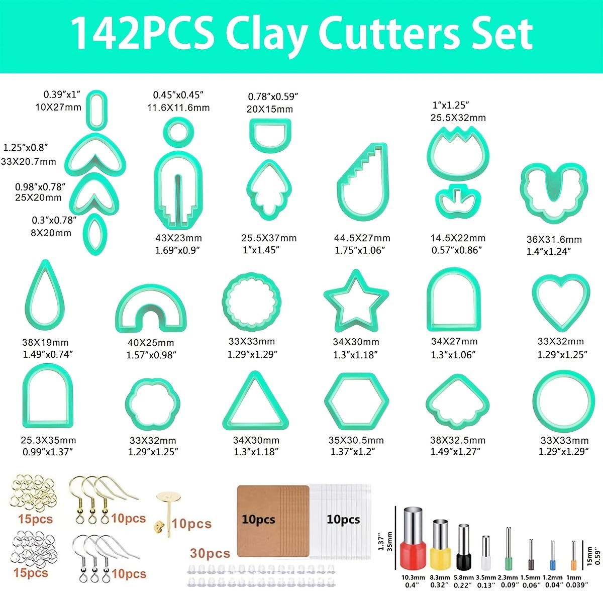 ArtCute 24pcs polymer clay earring cutters - 10 shape clay cutters tool  with earring hooks, earring cards