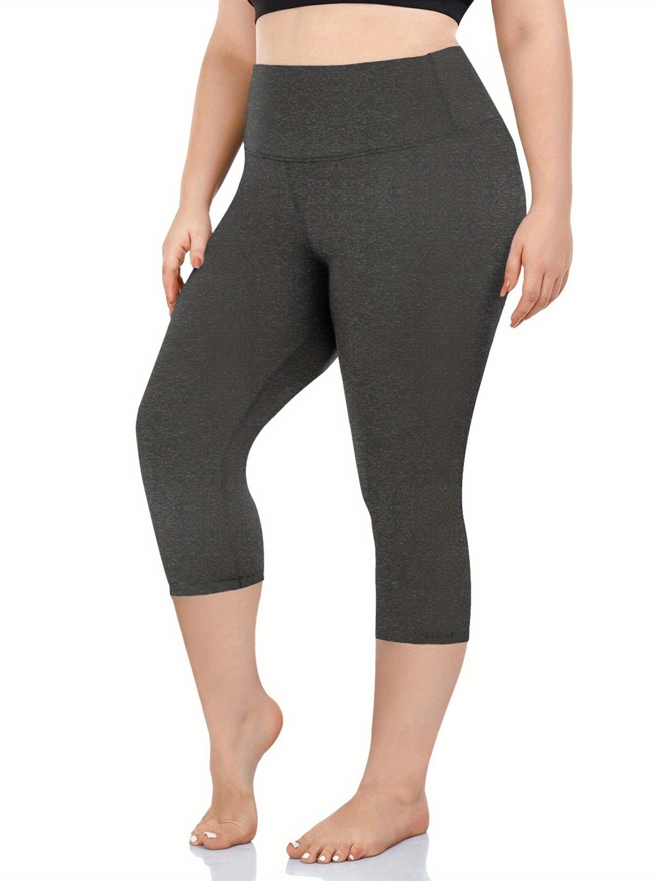 Plus Size Sports Capri Pants Women's Plus Solid Elastic - Temu