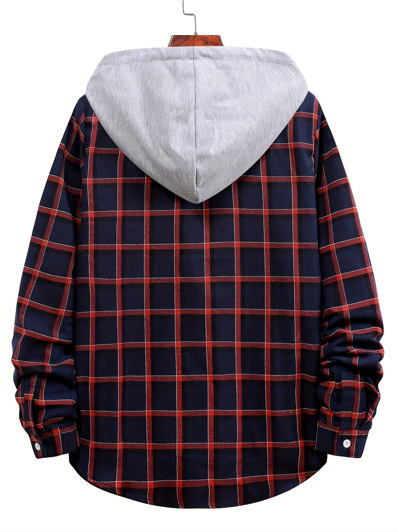 Plaid Pattern Men's Casual Loose Wear Hooded Shirt Jacket - Temu