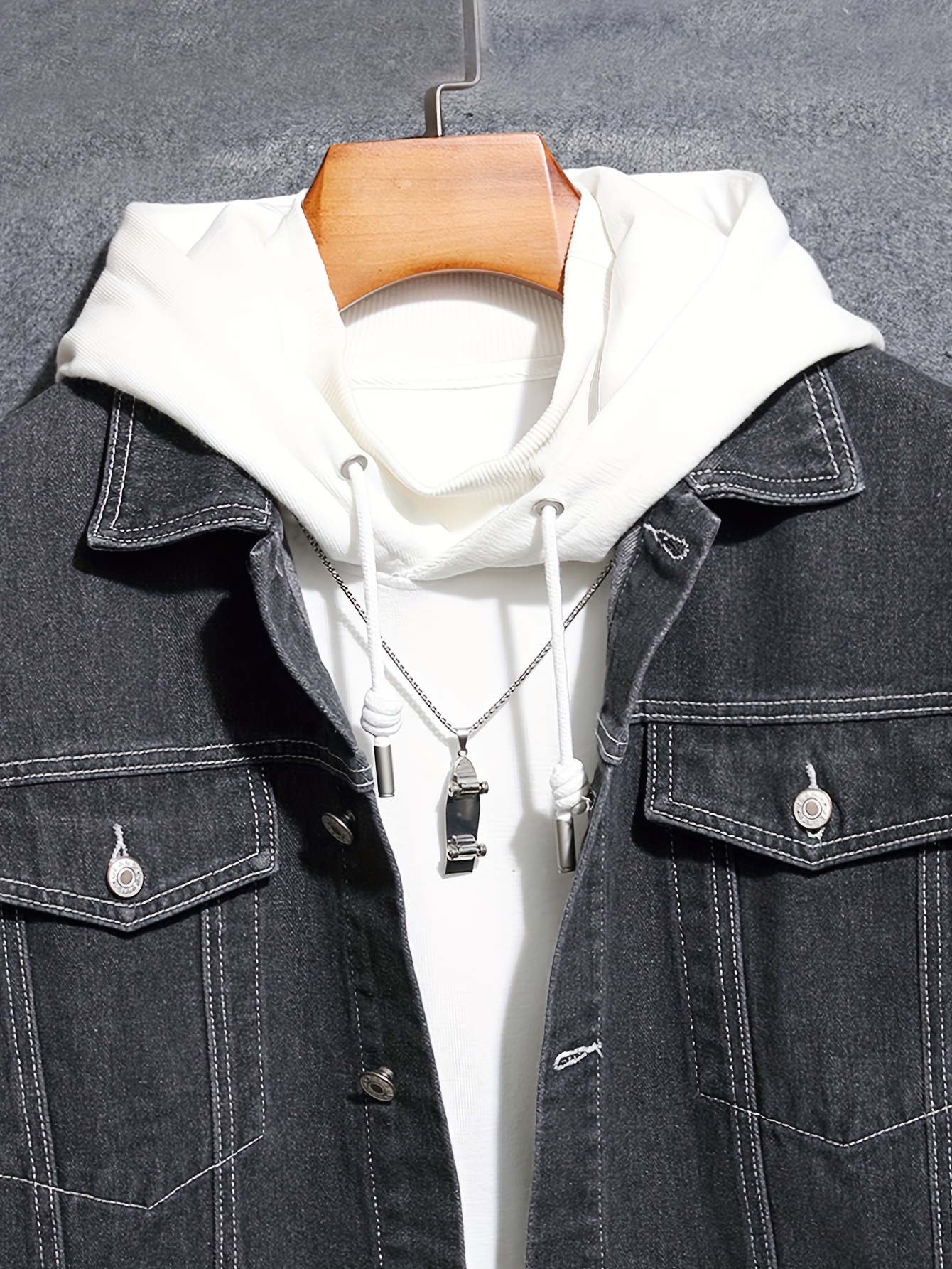 Chic Denim Jacket Men's Casual Street Style Lapel Contrast - Temu