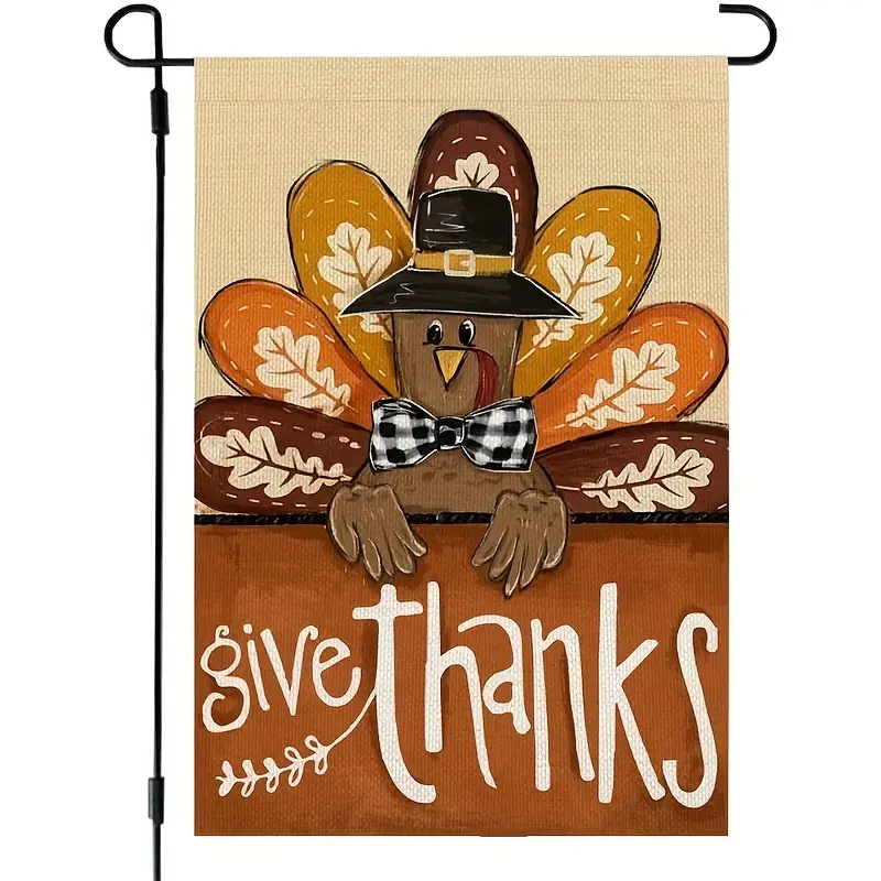 1pc fall thanksgiving garden flag 12x18 inch double sided for outside burlap give thanks turkey seasonal autumn yarddecoration details 1