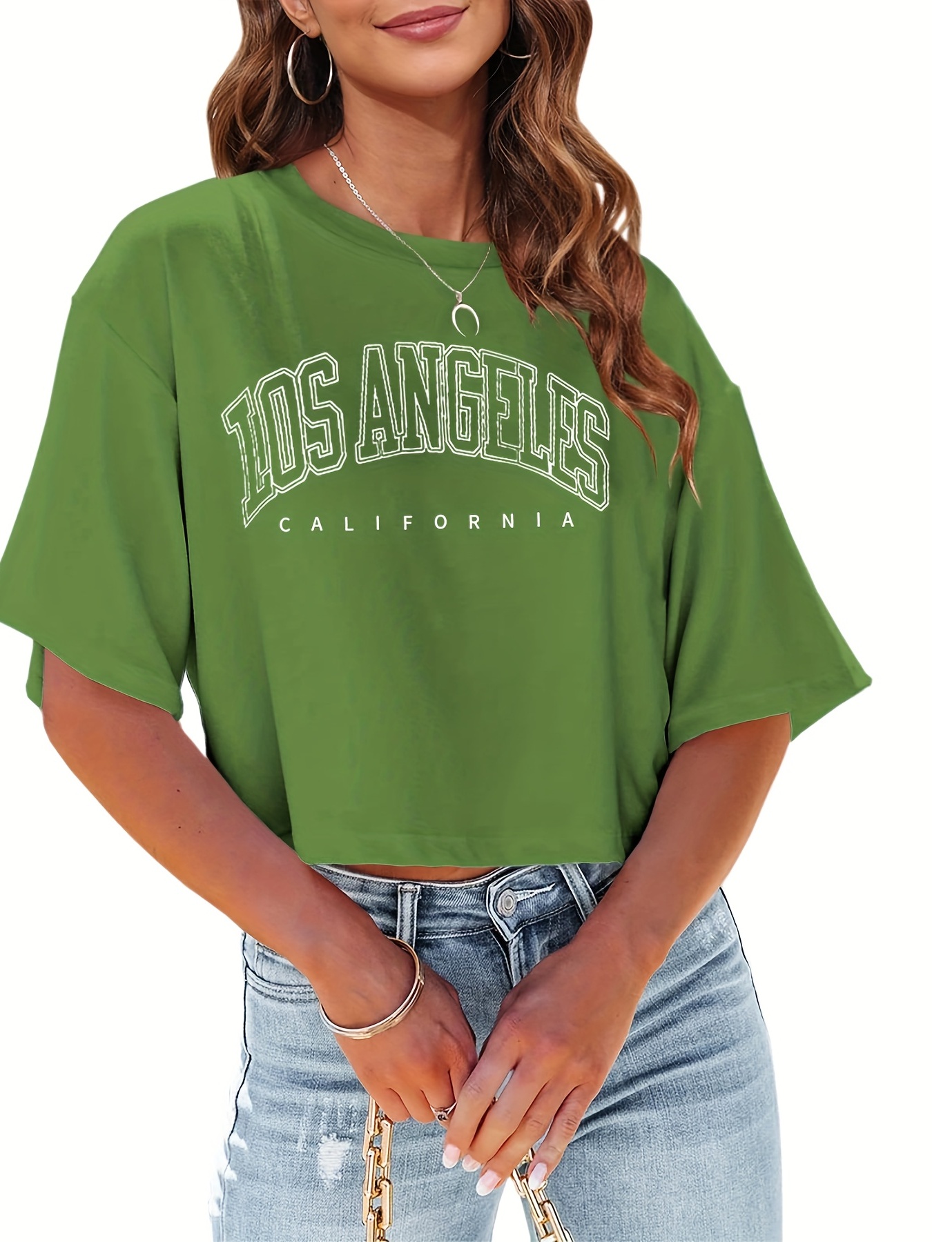 nsendm Womens Shirt Female Adult Tall Women's Shirts Women Casual Letters  Printing Daily Shirts Round Neck Short Sleeve T Loose Workout Shirts  (Green