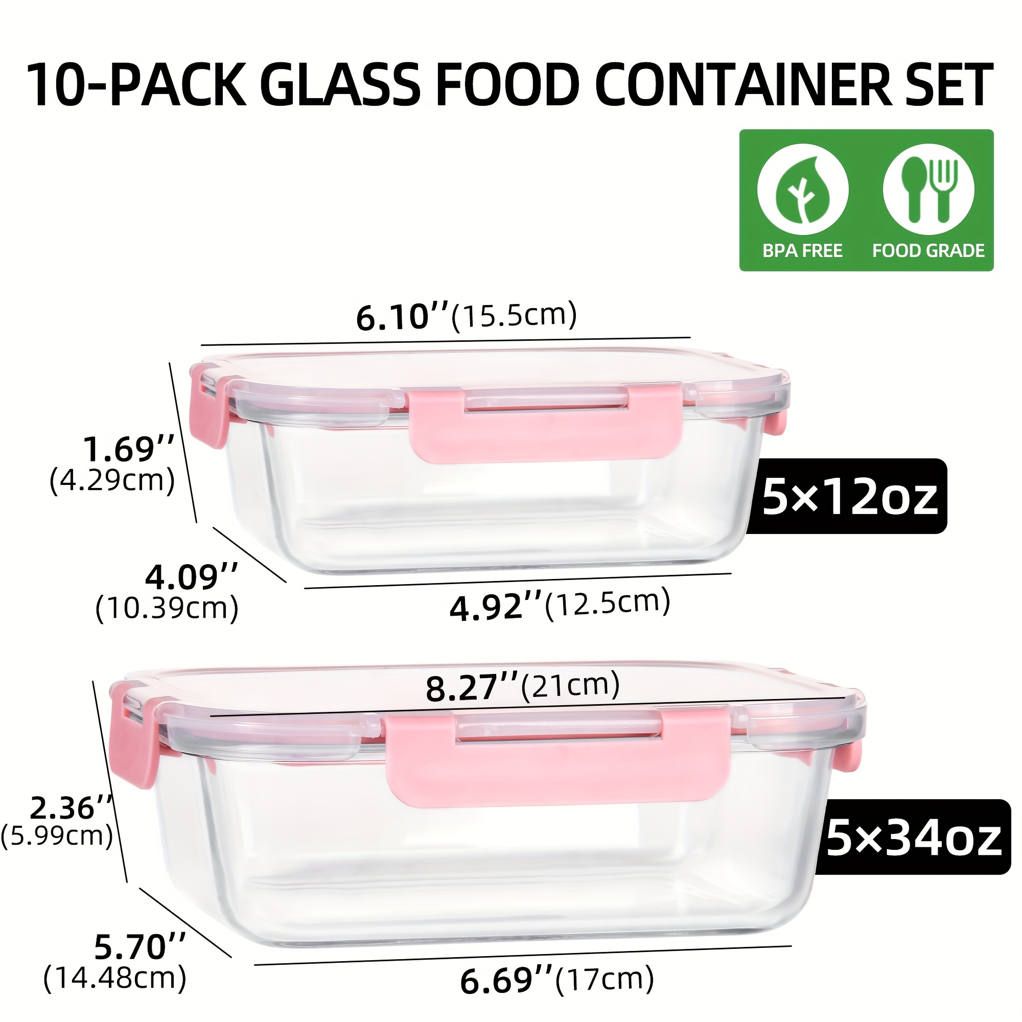  Glass Containers for Food Storage with Lids, [10-Pack