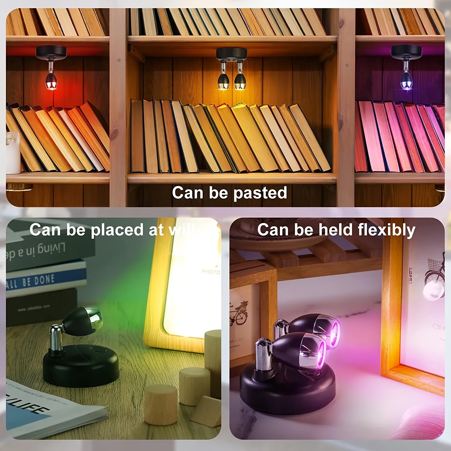 Foco LED inalámbrico, iluminación de acento a batería con 2 controles  remotos, luz de arte inalámbrica para pinturas, cabezal de luz giratorio,  luces